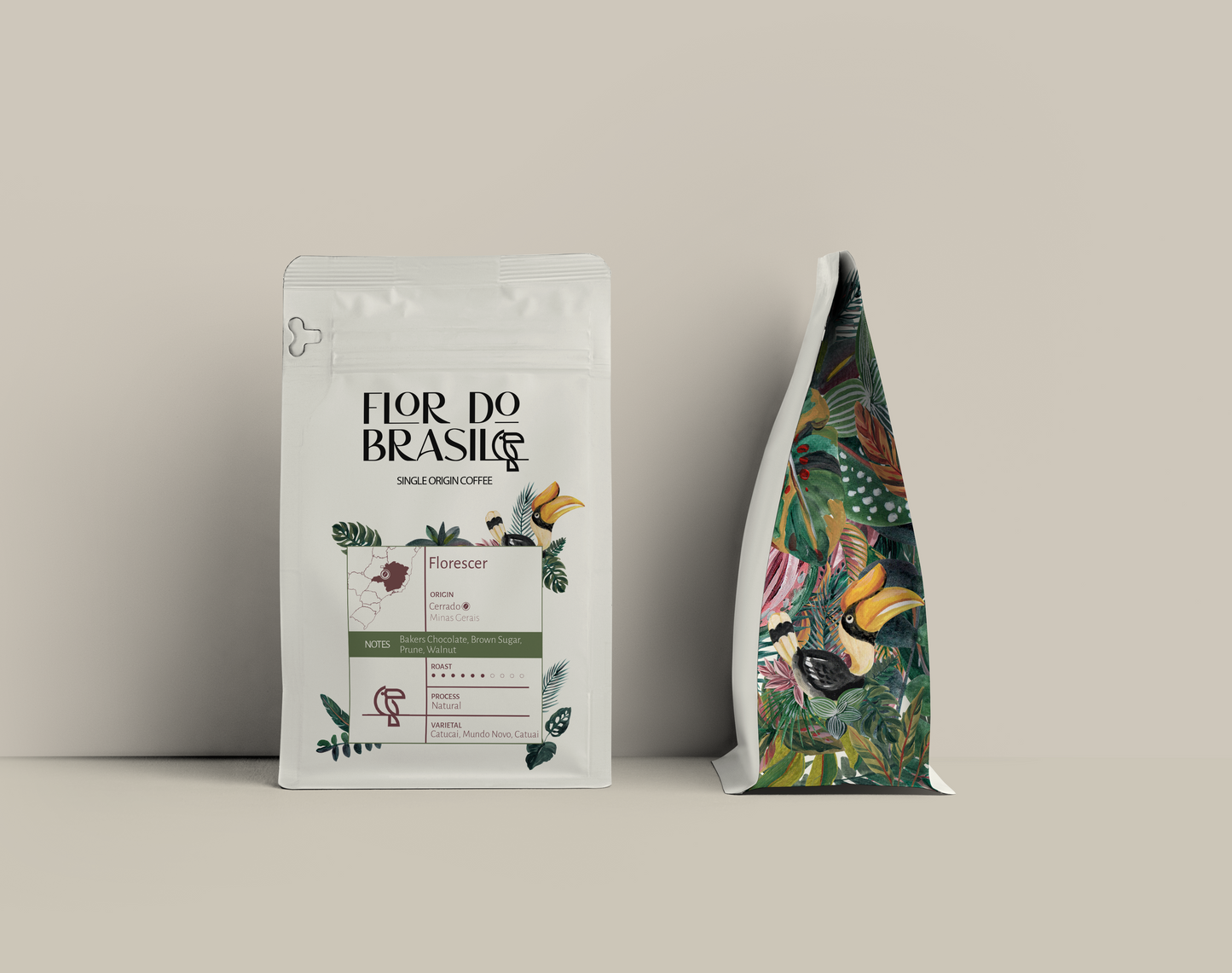 A bag of Flor do Brasil Florescer specialty coffee, sourced from the Cerrado Mineiro region.